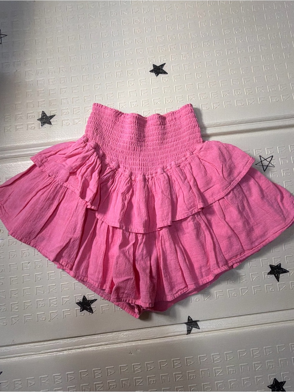 Altar'd State Pink Tiered Ruffle Smocked-Waist Skort